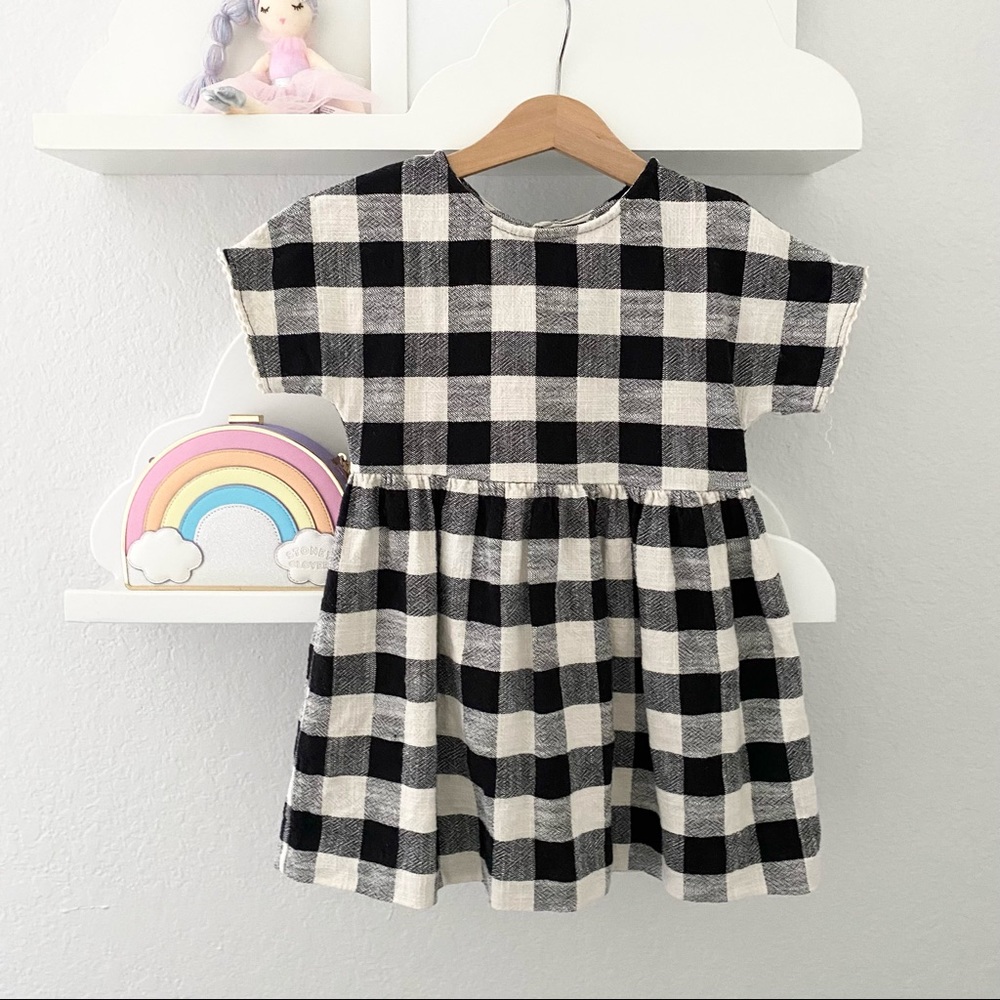 Zara Girls Black Buffalo Check Print dress